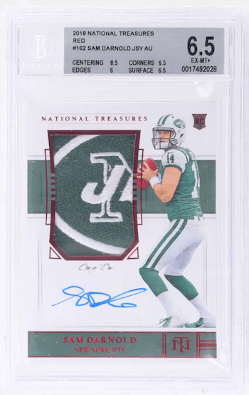 Sam Darnold's 2018 Panini National Treasures Stars & Striples RPA sold for $10,081 at Alt in November. (Credit: Alt)