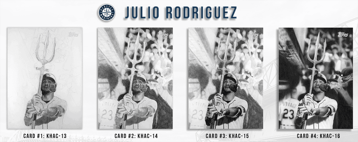 Hall's series features cards for each player — each showing his work at a new stage of completion. (Photo courtesy of Keegan Hall)