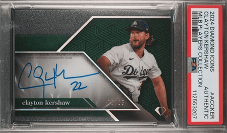 The 2024 Diamond Icons Clayton Kershaw autograph card was pulled by Witt Jr. (Credit: MLB Players, Inc.)