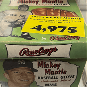 This Mickey Mantle glove is still in its original packaging. (cllct photo by Darren Rovell)