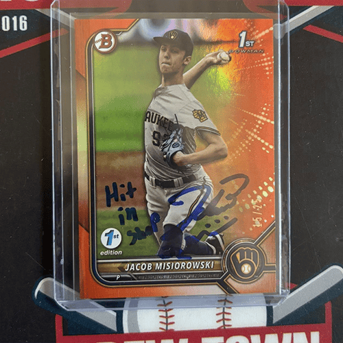 Misiorowski inscribed the card "pulled in shop." (Credit: Brew Town Trading Co.)