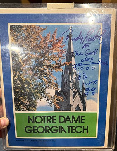 Ruettiger diagramed his famous sack on this game program. (cllct photo by Darren Rovell)