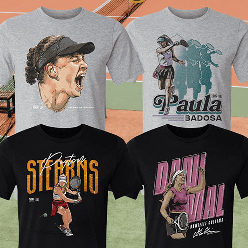 Tennis fans can now back their favorite players with T-shirts from 500 Level. (Credit: 500 Level